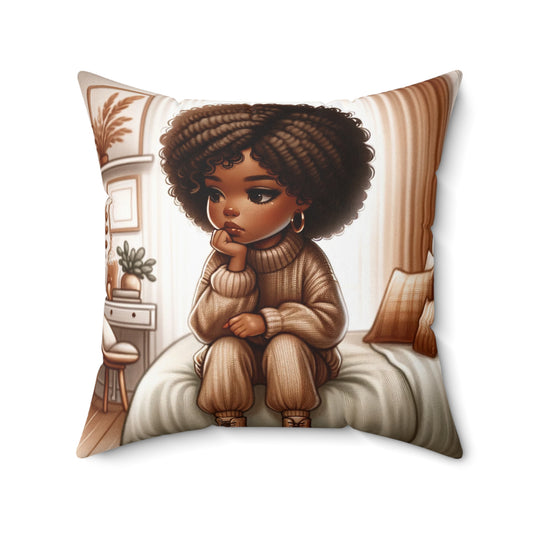 Cozy Reflection Throw Pillow - Afrocentric Art, 100% Polyester, Double-Sided Print