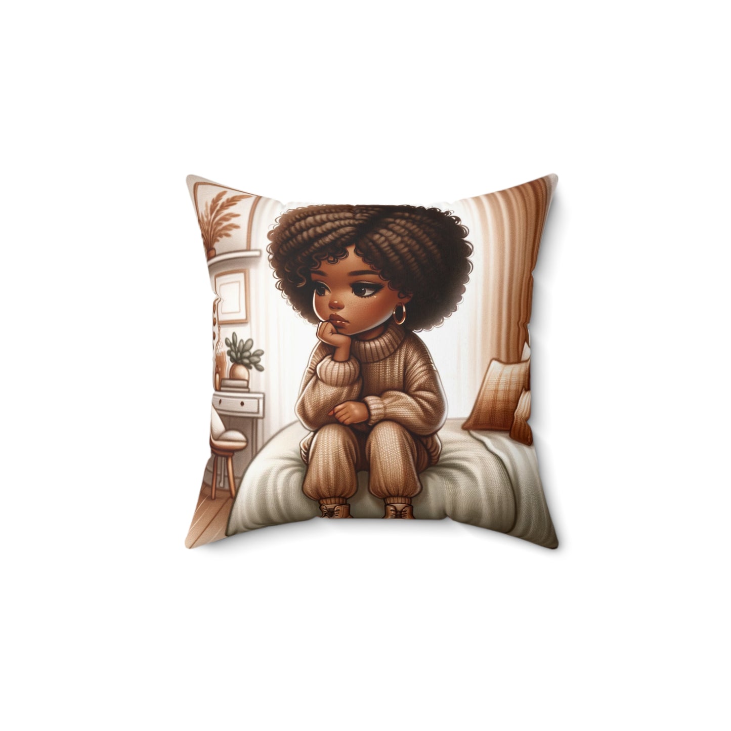 Cozy Reflection Throw Pillow - Afrocentric Art, 100% Polyester, Double-Sided Print