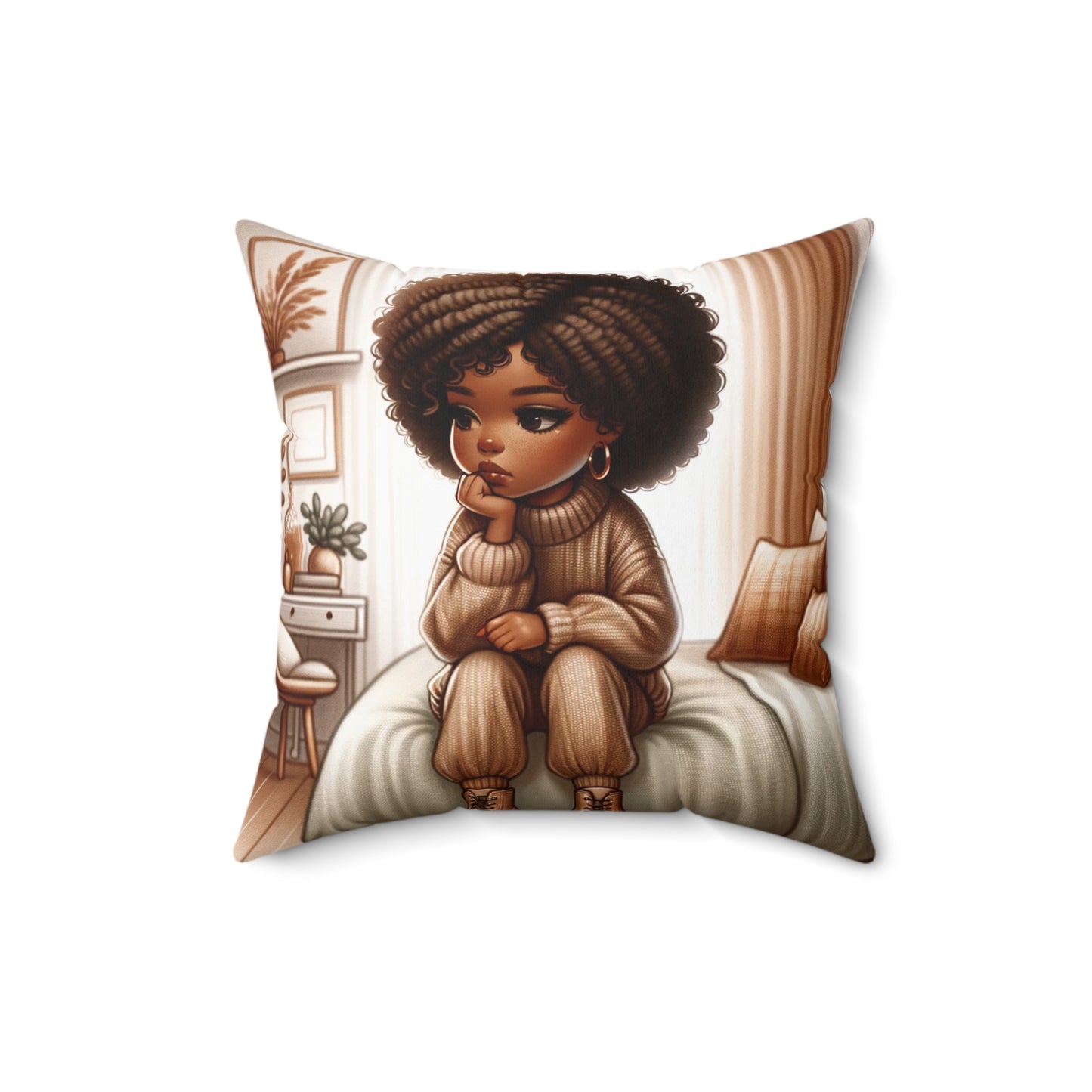 Cozy Reflection Throw Pillow - Afrocentric Art, 100% Polyester, Double-Sided Print