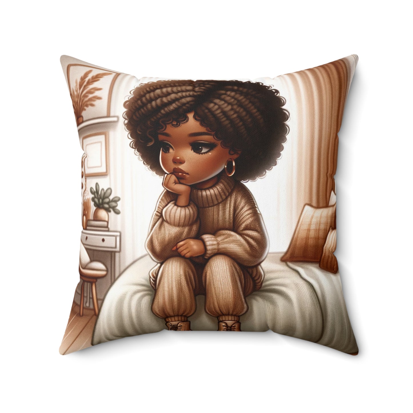 Cozy Reflection Throw Pillow - Afrocentric Art, 100% Polyester, Double-Sided Print