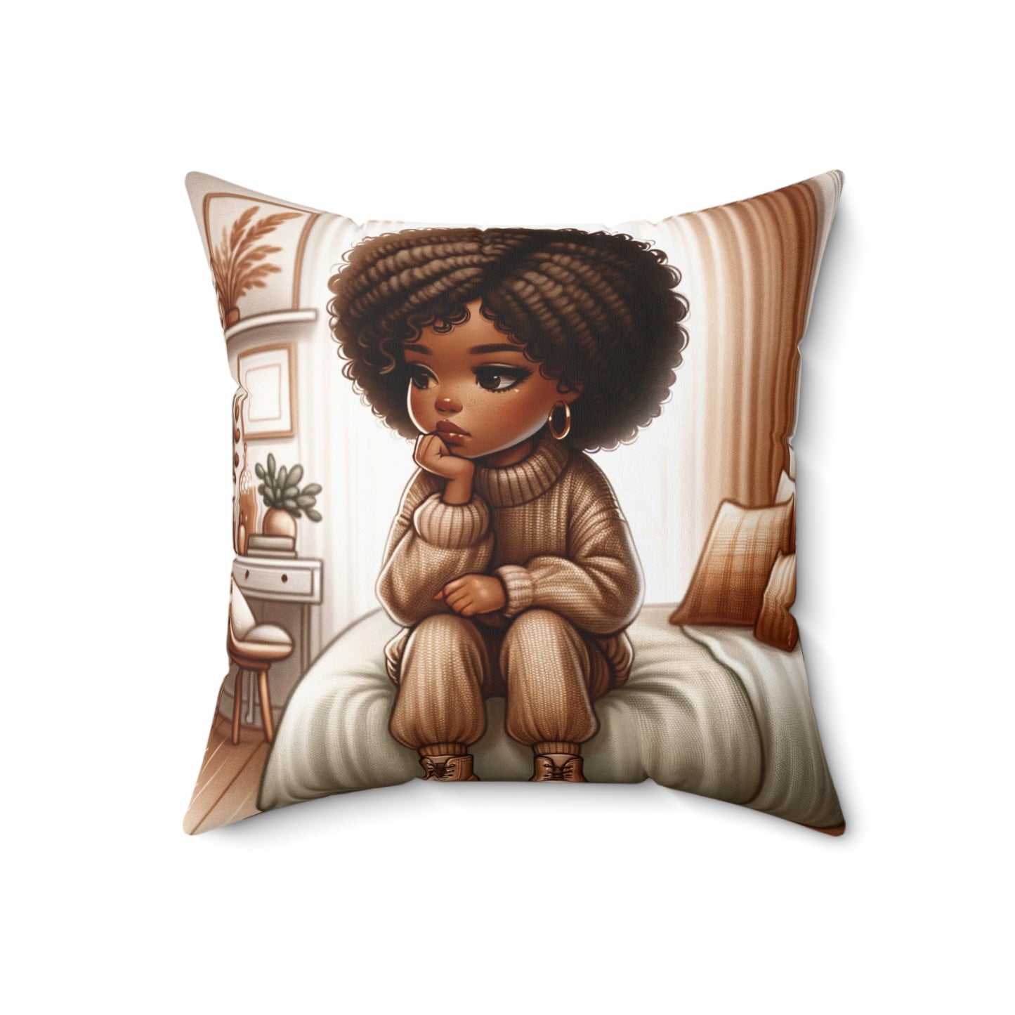 Cozy Reflection Throw Pillow - Afrocentric Art, 100% Polyester, Double-Sided Print