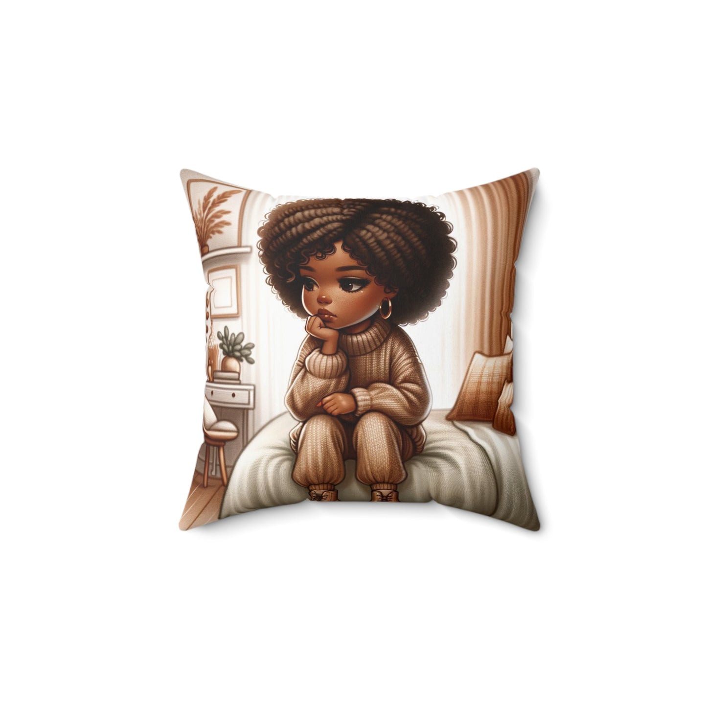 Cozy Reflection Throw Pillow - Afrocentric Art, 100% Polyester, Double-Sided Print