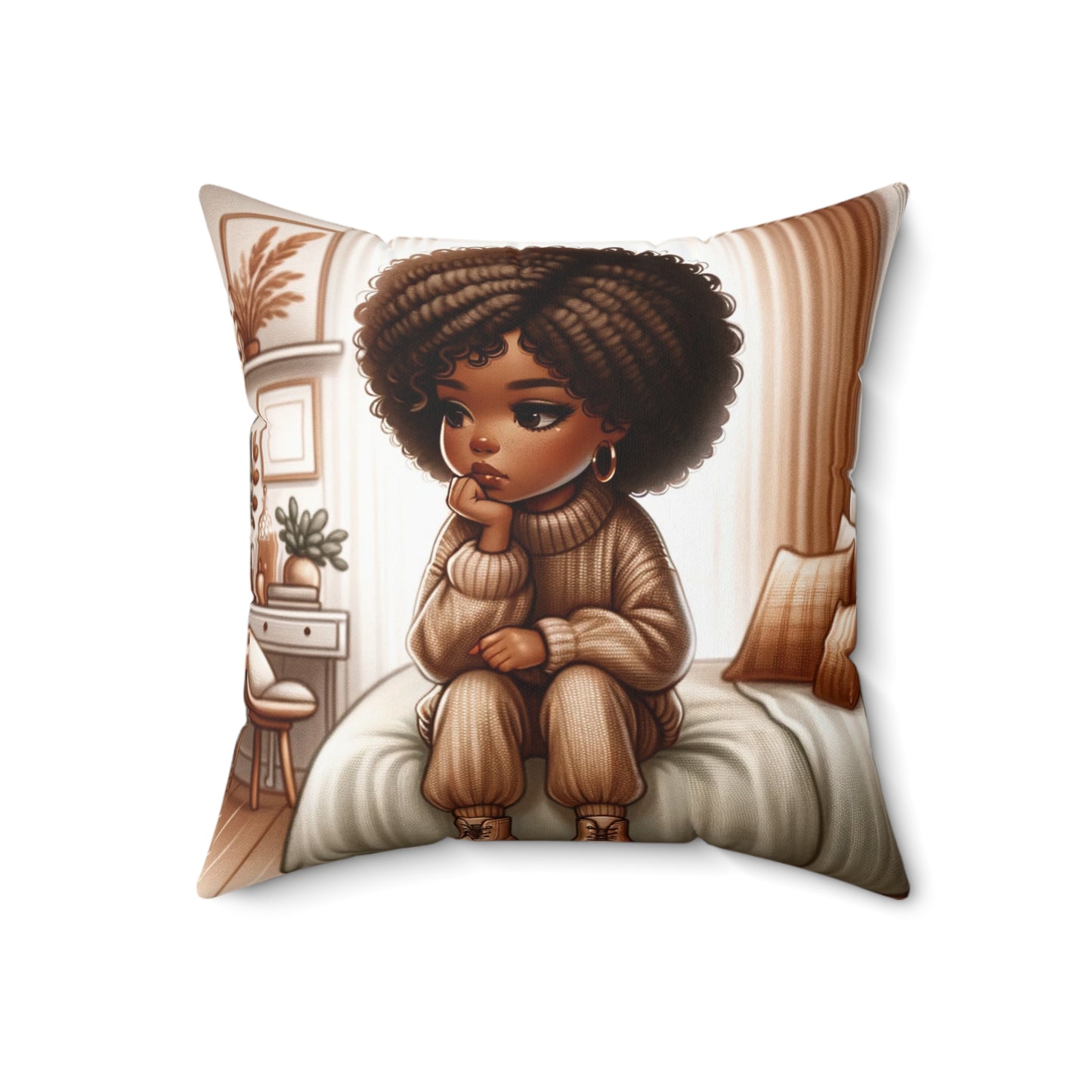 Cozy Reflection Throw Pillow - Afrocentric Art, 100% Polyester, Double-Sided Print