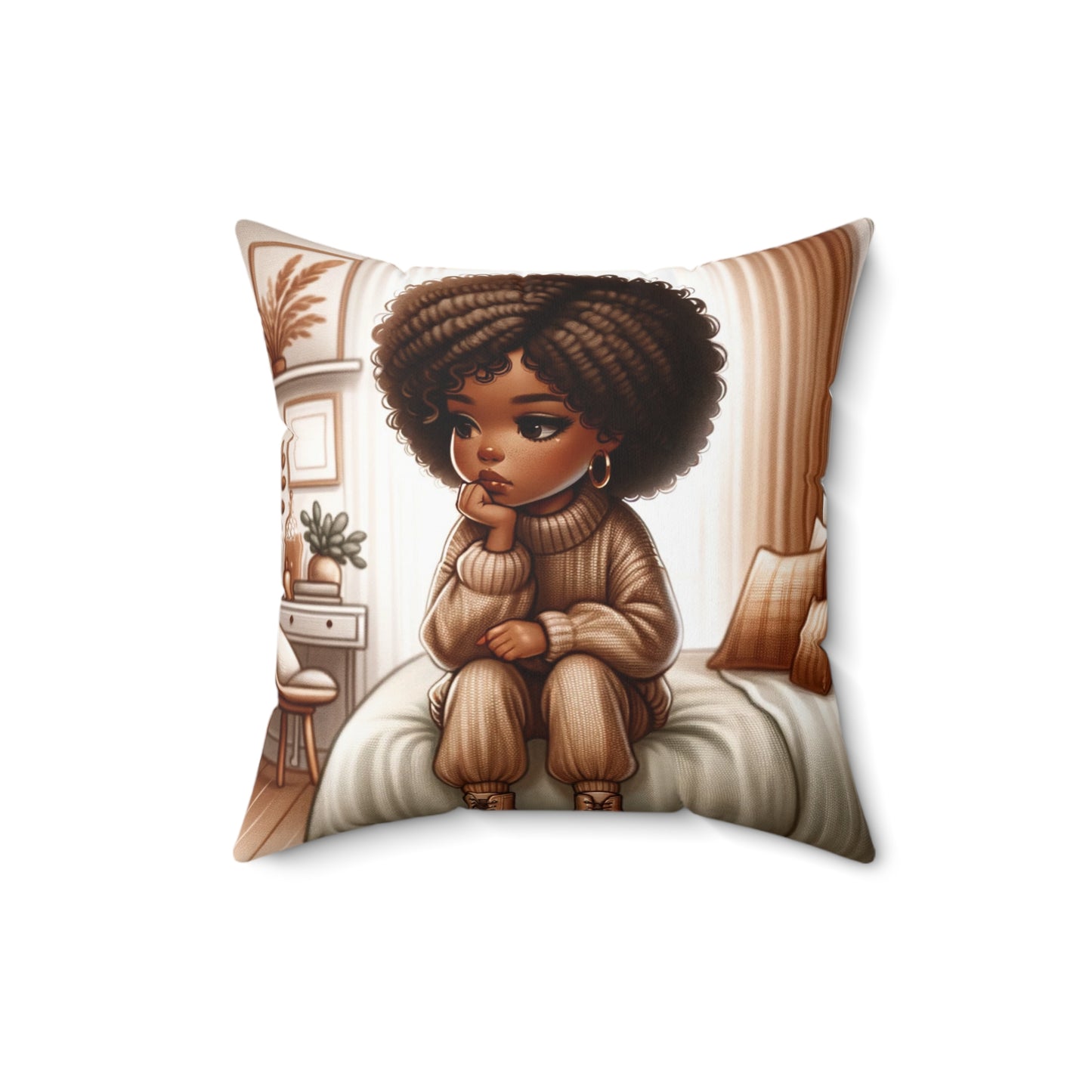 Cozy Reflection Throw Pillow - Afrocentric Art, 100% Polyester, Double-Sided Print